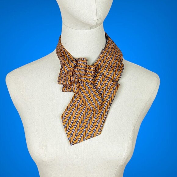 BNWT Ogsplosh Silk Ascot Scarf Unisex Size Short Orange Blue - Picture 1 of 5